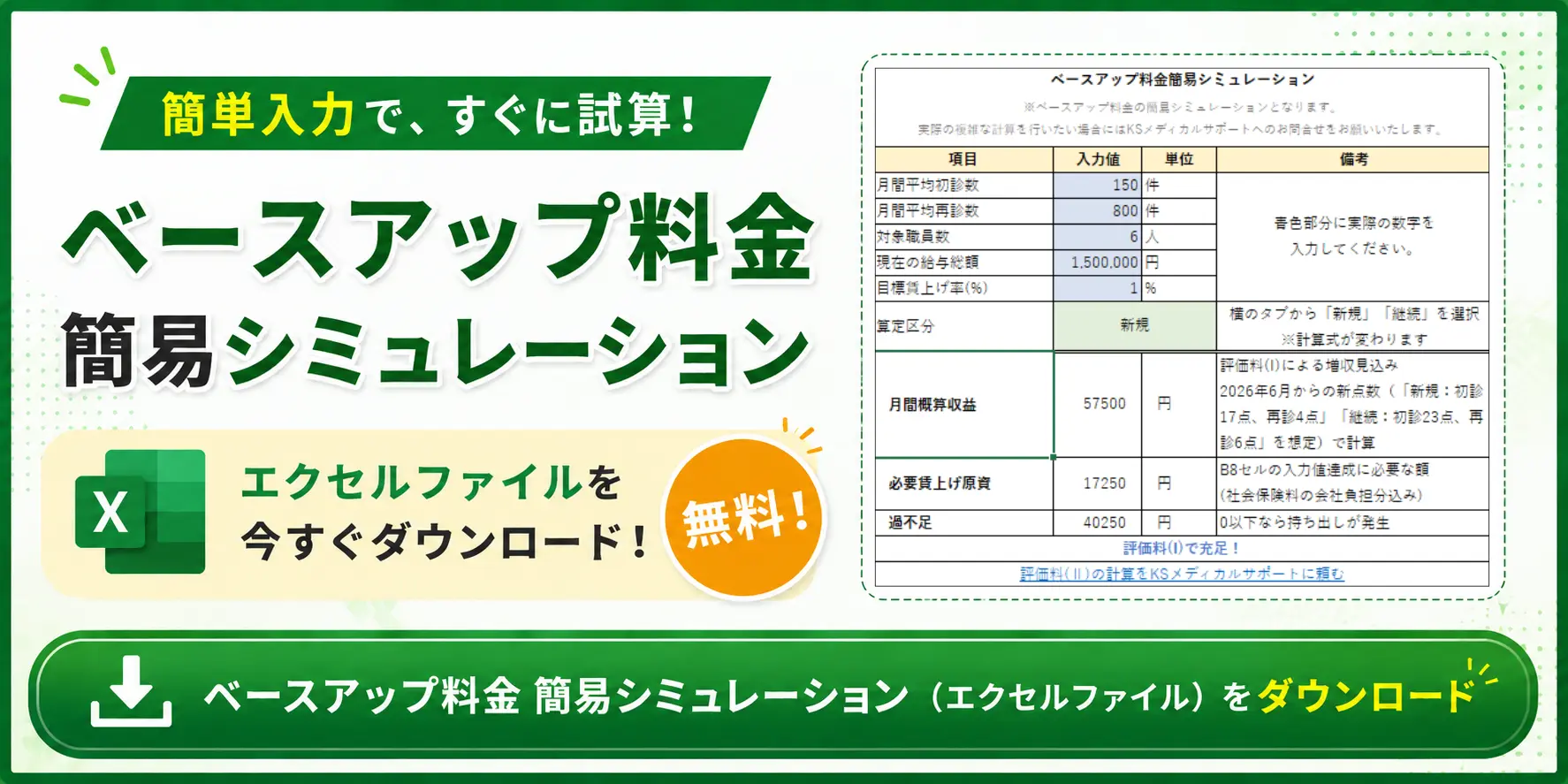 ベースアップ評価料簡易シミュレーションシート