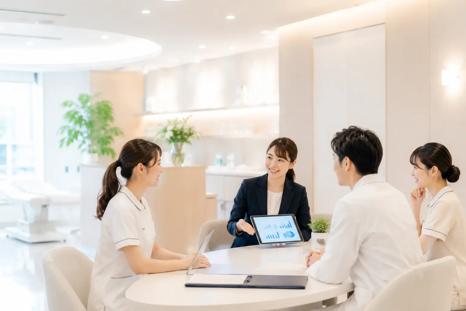 KSメディカルサポートの活性支援を受けてはつらつとしているクリニック受付職員